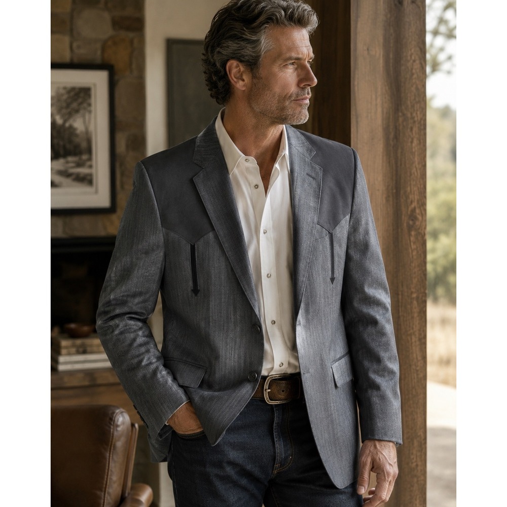 Circle‎ S Boise Swedish Knit Western Sport Coat Gray 46L USA Cowboy Blazer